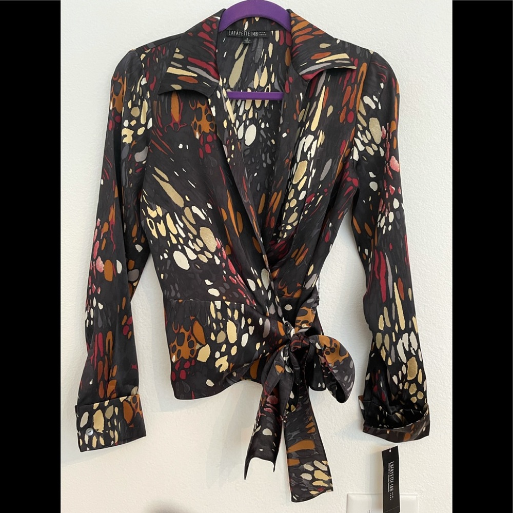 New! LAFAYETTE 148 STUNNING SILK WRAP BLOUSE 6